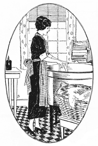 Woman at washing machine.