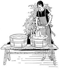 Woman with wash tubs and board.