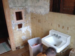 Gutted bathroom.