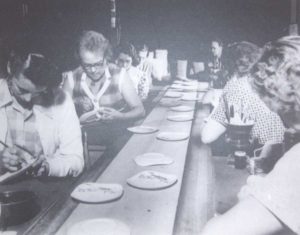 women painting plates