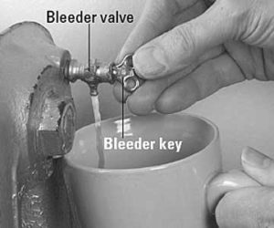Bleeding a radiator valve.