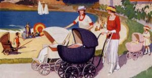 graphic of women pushing buggies.