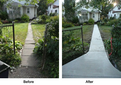 Sidewalk before & after.